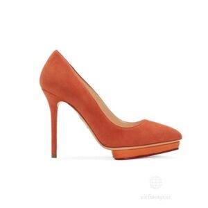 Charlotte Olympia Orange Debbie suede pumps heels 37 7